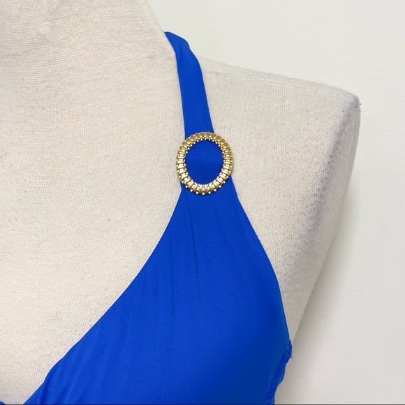 Swim Systems Azul Cobalt Blue Halter Underwire Bikini Top NWT 34D No Padding NOS - Picture 2 of 13